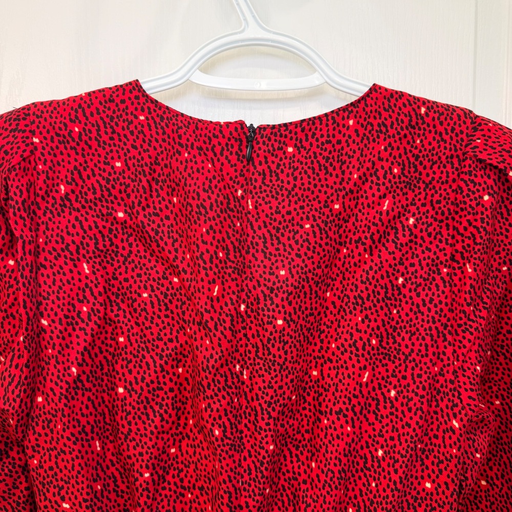 ZARA Red Animal Print Ruched Mini Dress Long Sleeve V Neck Draped Date Night XS - Picture 5 of 10